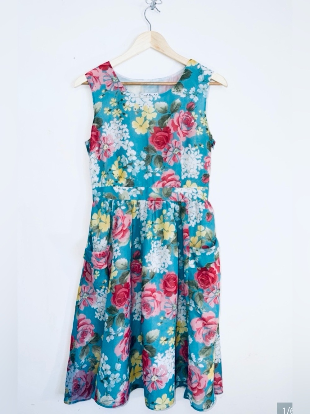 NorthStyle Teal Floral Blooms Lined Wedding Guest Summer Dress w/Pockets 👗